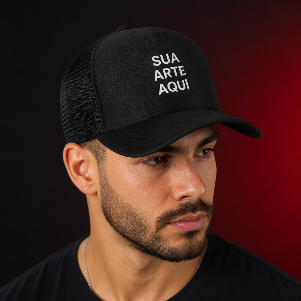 Boné Trucker Aba Curva - modelo masculino